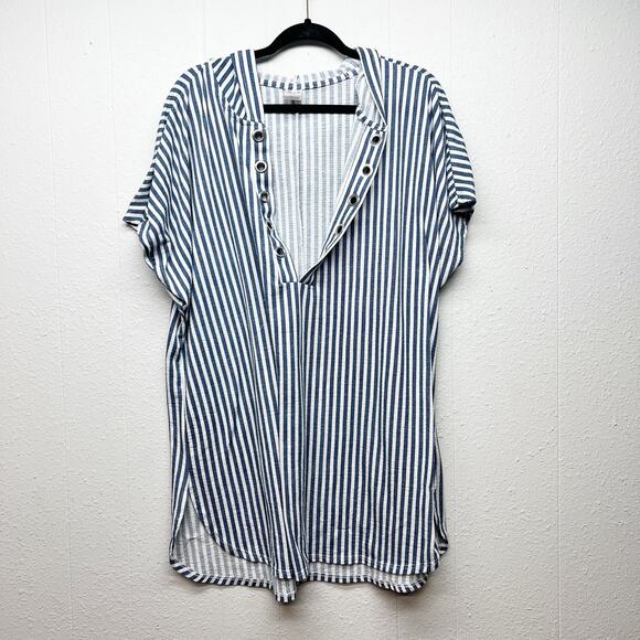 Time and Tru Tunic Womens 1X Hooded Striped Stretch Lightweight Lounge Casual - Picture 1 of 12